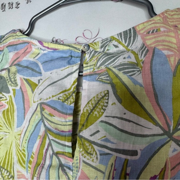 Dress 100% linen floral pastel tropical keyhole button seashell 🐚 pockets luxe - Picture 12 of 13